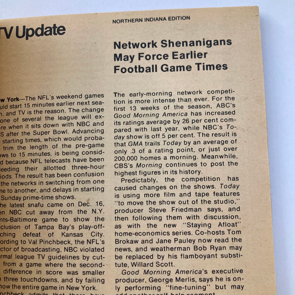 TV Update section from TV Guide Magazine January 5, 1980, discussing network scheduling changes and competition among morning shows.