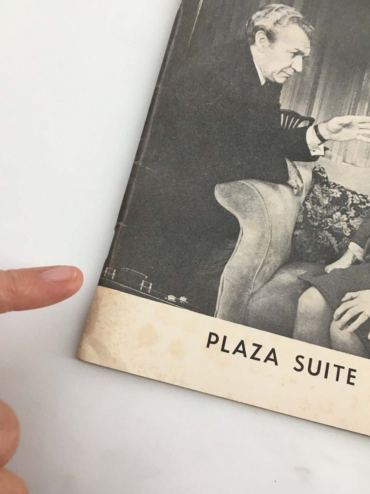 Close-up view of the 1968 Playbill for Plaza Suite, highlighting details of the vintage program from Blackstone Theatre.