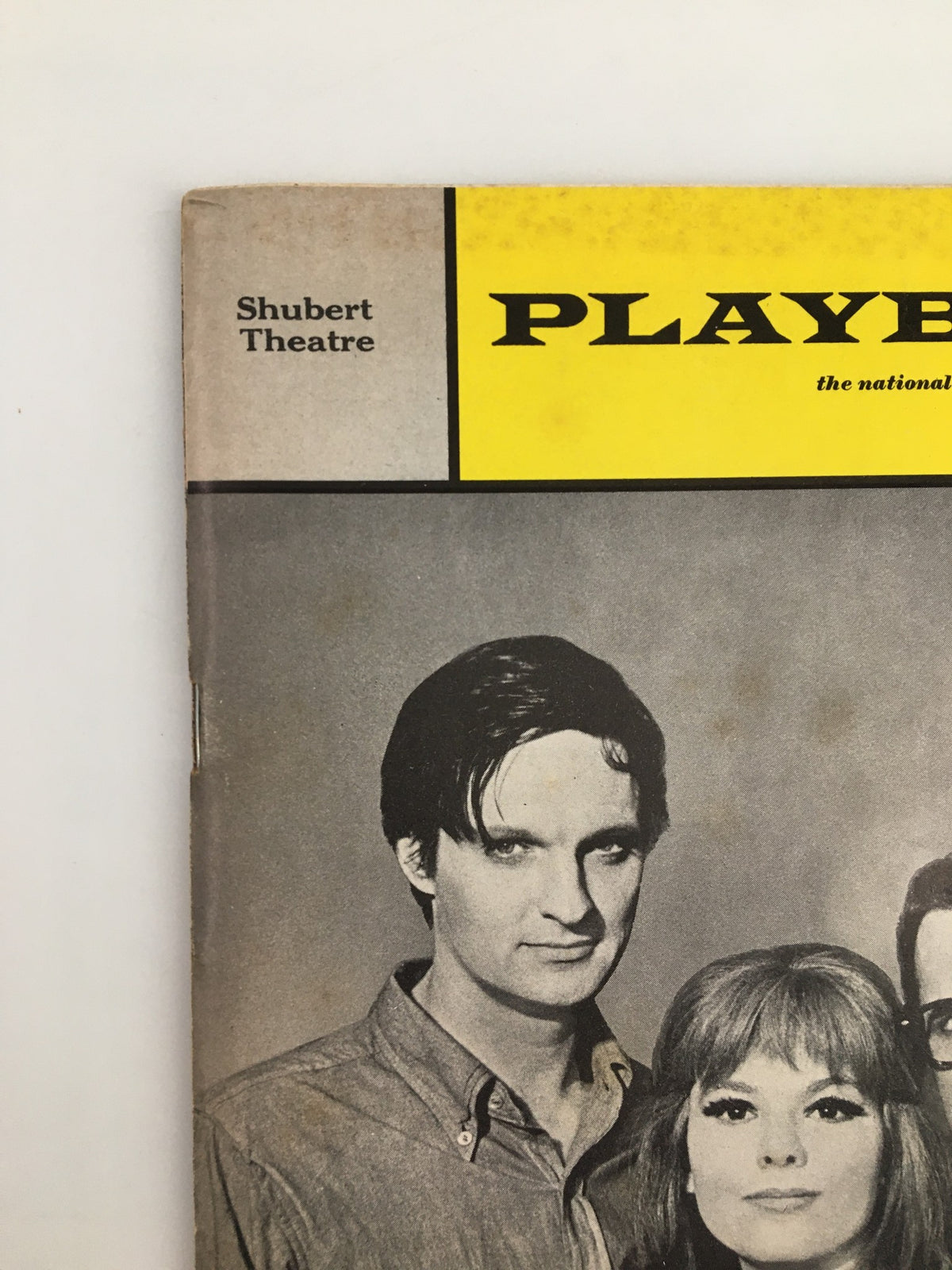 Close-up of the 1967 Playbill header from Sam S. Shubert Theatre showcasing The Apple Tree, featuring Larry Blyden and Alan Alda.