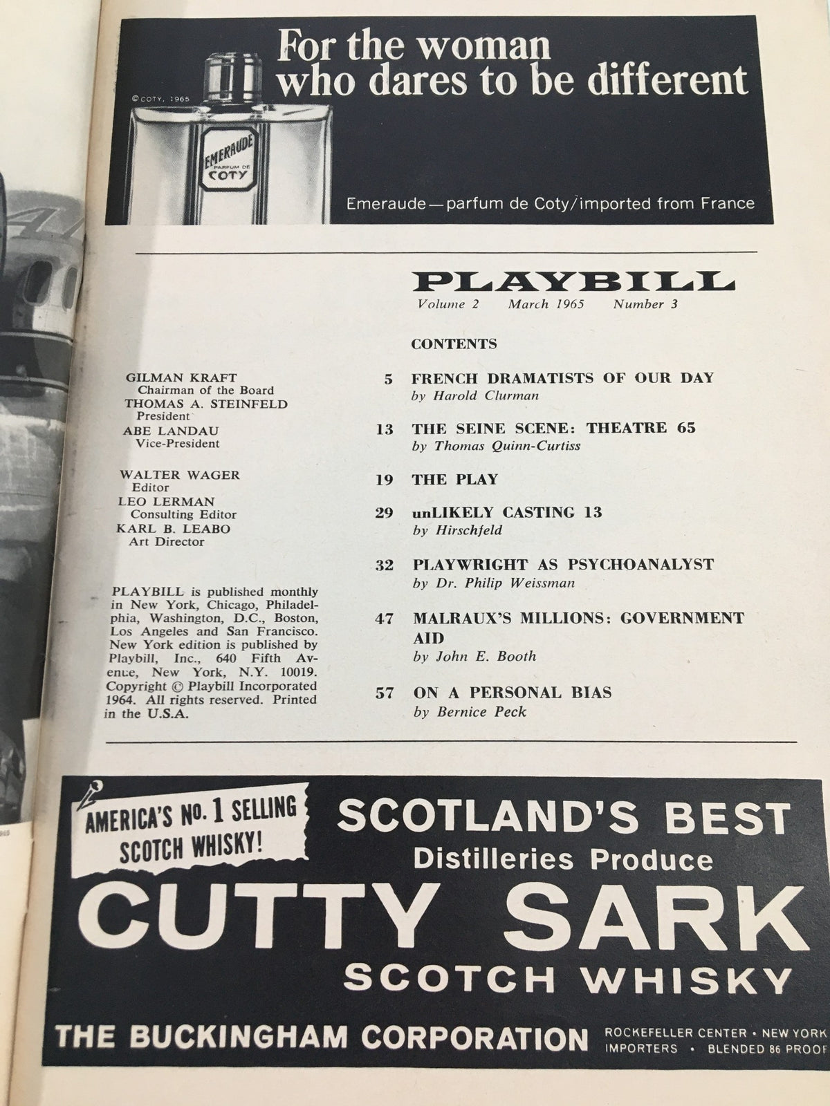 1965 Playbill Repertory Theater of Lincoln Center for the Performing Arts, highlighting content pages with theatrical listings and advertisements.