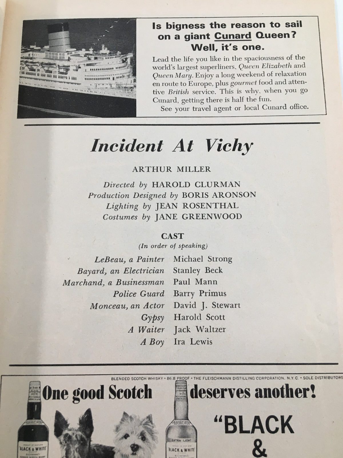 1965 Playbill Repertory Theater of Lincoln Center for the Performing Arts, displaying a page dedicated to the play 'Incident At Vichy' by Arthur Miller.