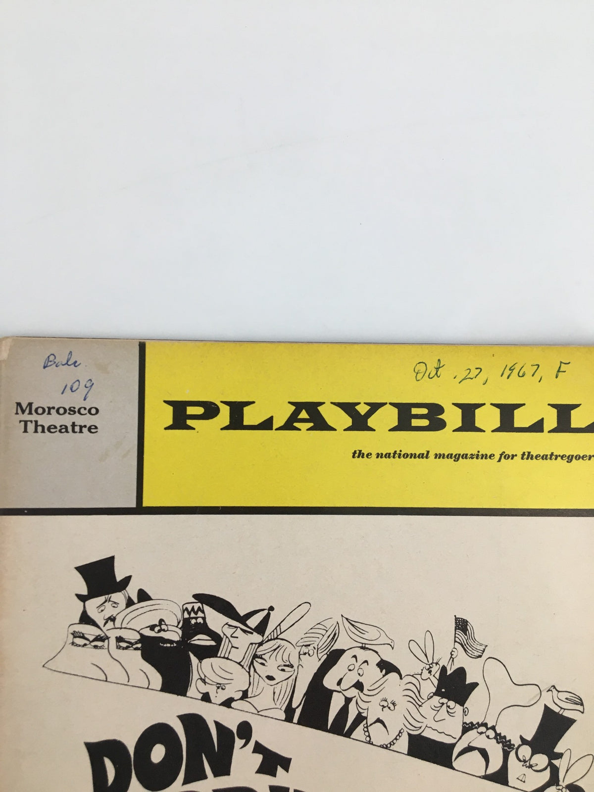 1967 Playbill - Don't Drink The Water cover featuring the Morosco Theatre and colorful character illustrations.
