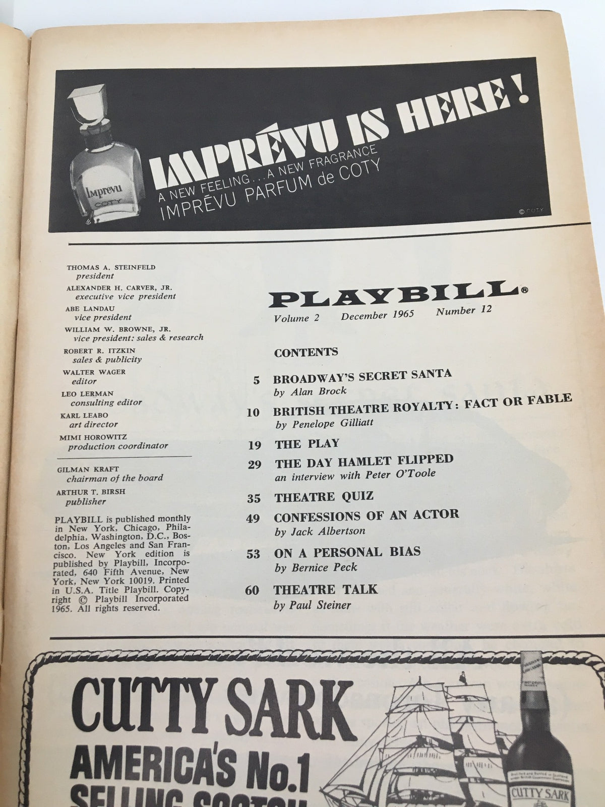 Inside page of the 1965 Playbill Royale Theatre, displaying contents of the December 1965 issue.