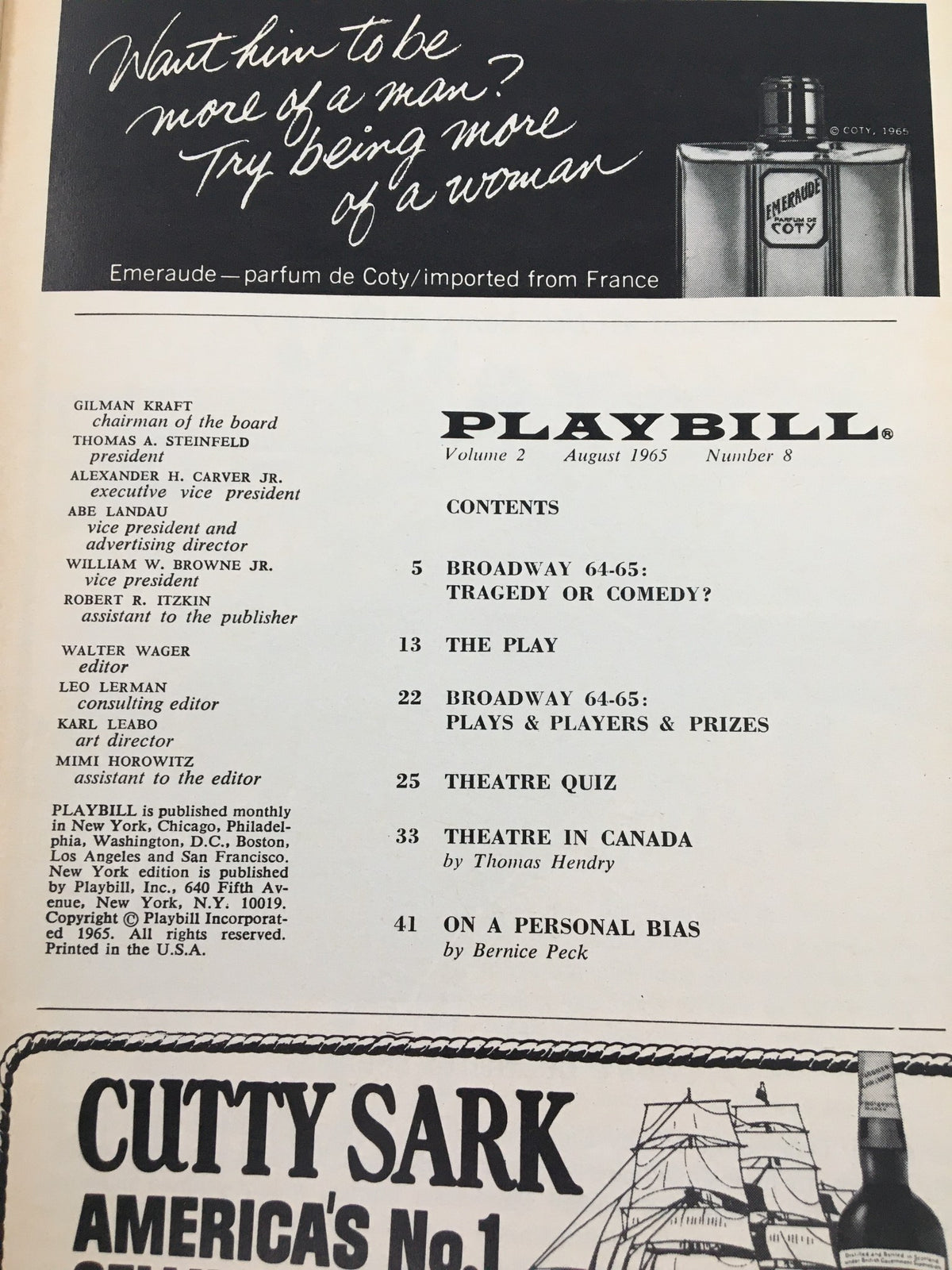 1965 Playbill for The Odd Couple featuring Art Carney and Walter Matthau, showcasing the contents and advertisements related to Broadway theater.