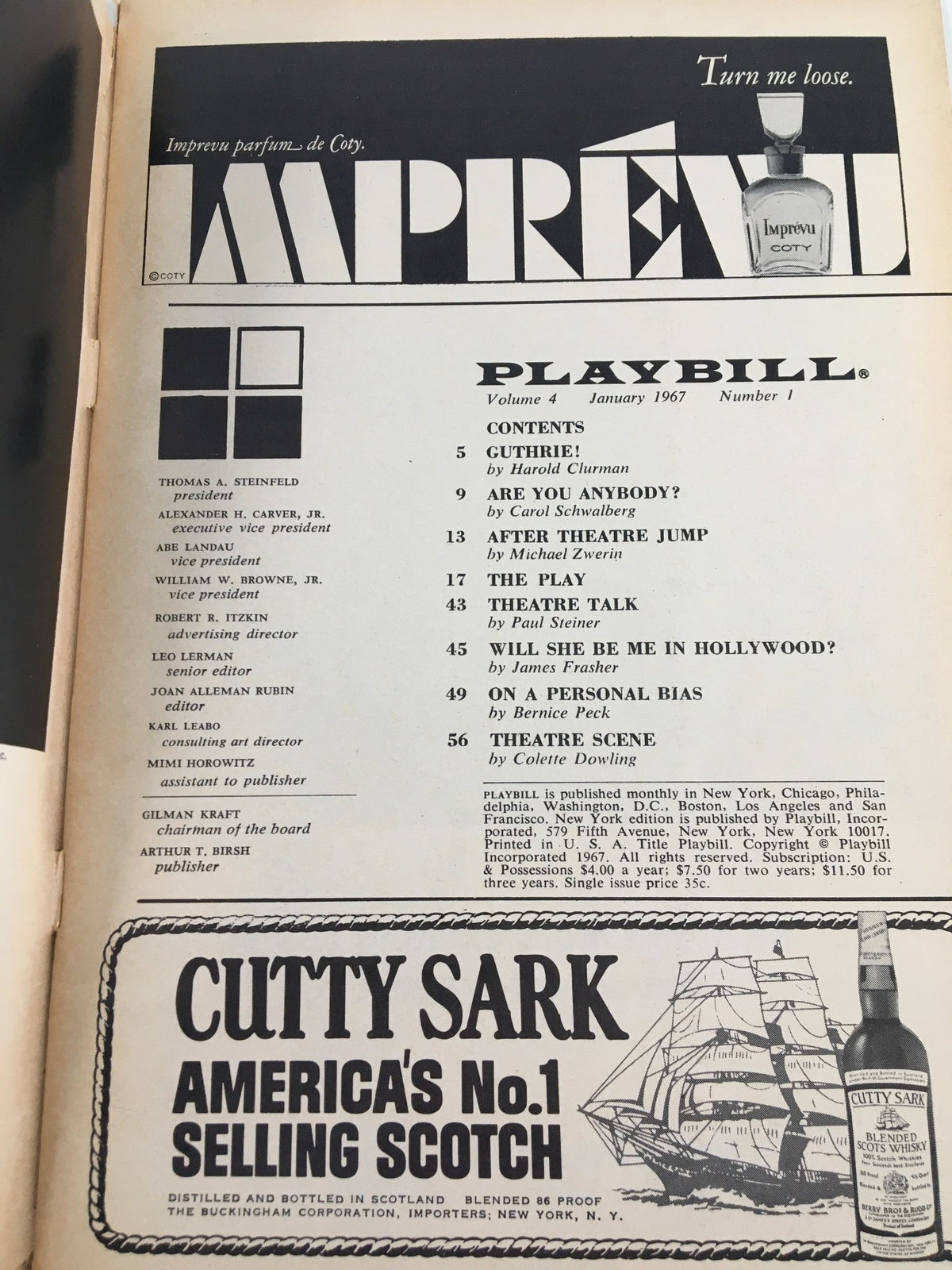 1967 Playbill The Plymouth Theatre showcasing the cover page with details of the show, featuring contents, including a welcome note and advertisements.