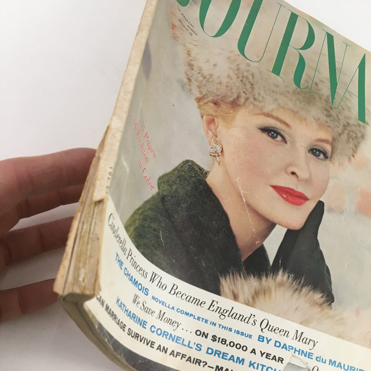 Close-up view of Ladies' Home Journal Magazine September 1959 showing the title 'Cinderella Princess Who Became England's Queen Mary'. The magazine has visible wear and is held in a person's hand.