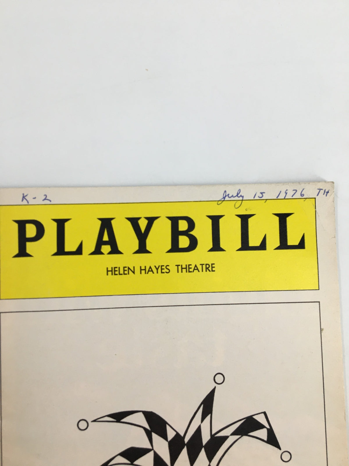 Close-up view of the 1976 Playbill from Helen Hayes Theatre, highlighting the title and date July 15, 1976.