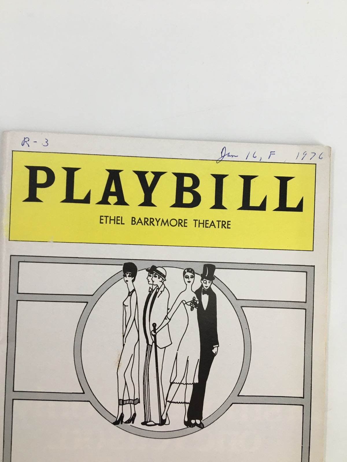 Close-up of the 1976 Playbill cover for Travesties at Ethel Barrymore Theatre highlighting the title and vintage aesthetic.