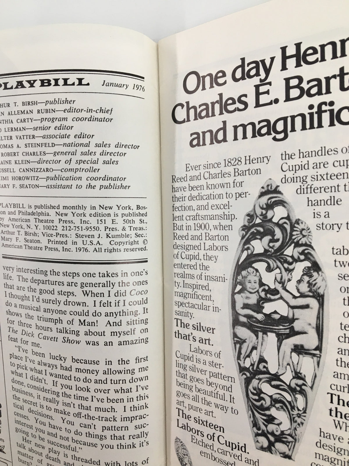 Inside page of the 1976 Playbill for Travesties, providing details about the production and historical context.