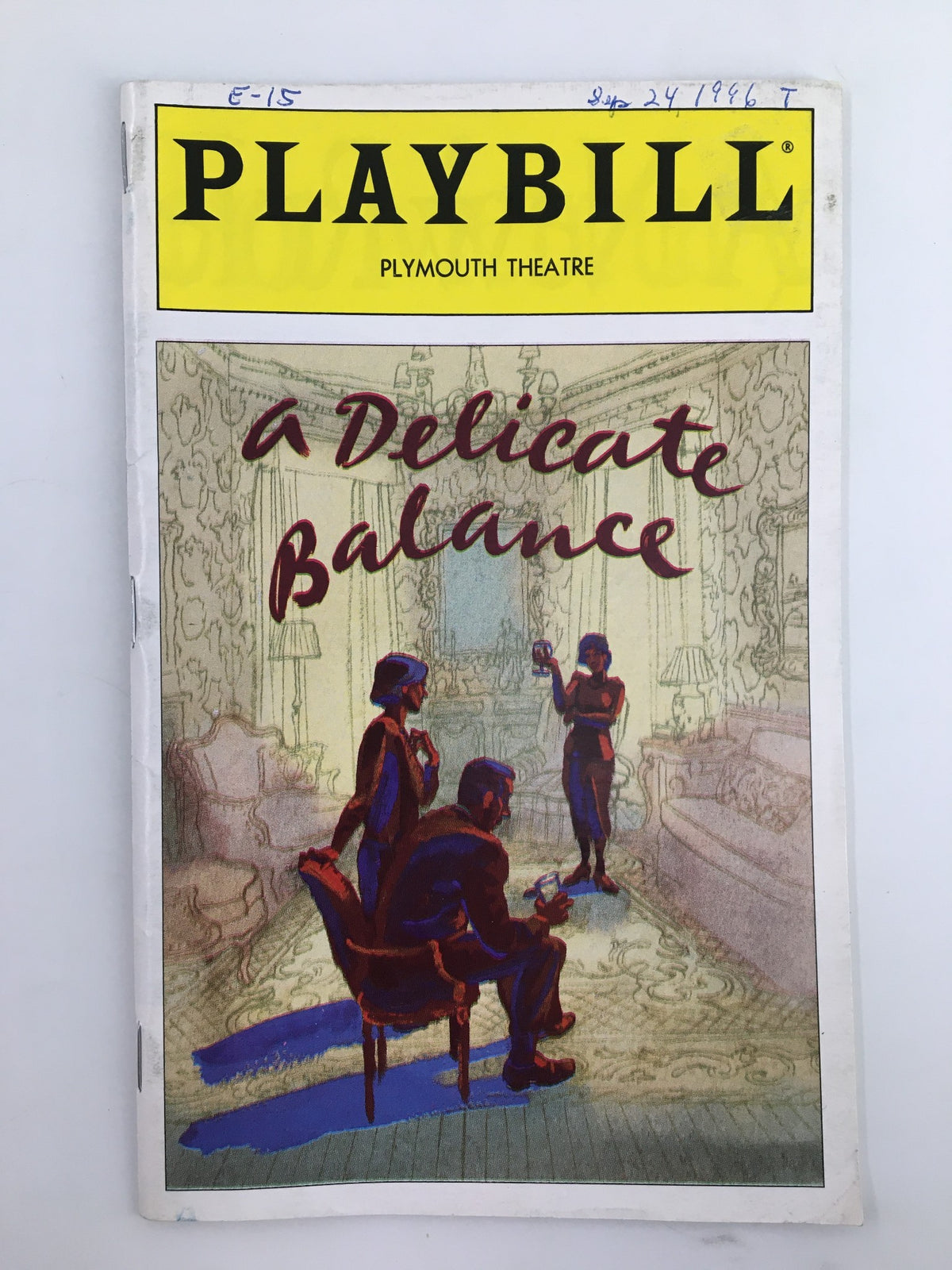 1996 Playbill for A Delicate Balance at Plymouth Theatre featuring an artistic cover illustration.
