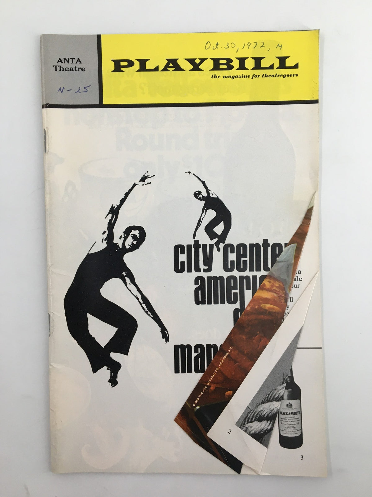 1972 Playbill Anta Theatre City Center American Dance Marathon '72 featuring dynamic dance graphics and vintage design, showcasing the event details on the front cover.