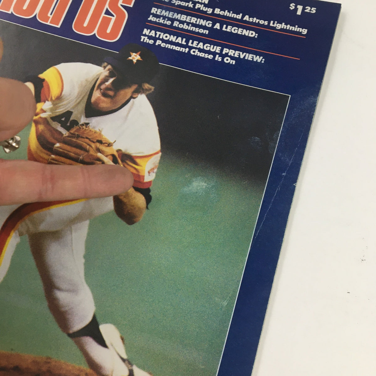Cover of the Official Souvenir Scorebook April 1987 featuring Houston Astros pitcher Mike Scott, showcasing vintage baseball memorabilia.