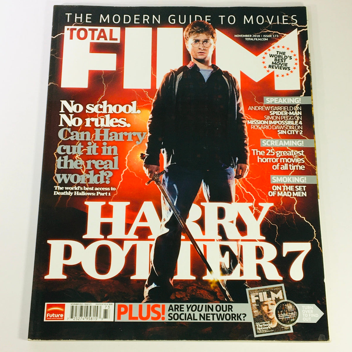 Total Film Magazine November 2010 #173 featuring Daniel Radcliffe on the cover, showcasing Harry Potter 7 and a captivating cinematic theme.