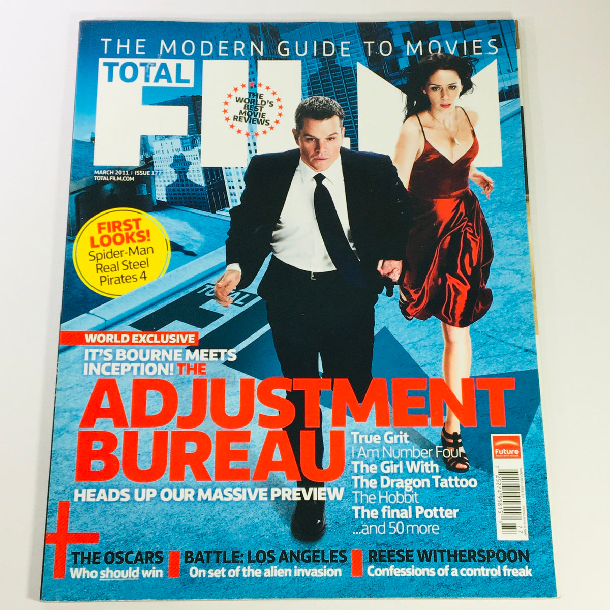 Total Film Magazine March 2011 #177 cover featuring Matt Damon and Emily Blunt with the tagline 'The Adjustment Bureau' and various movie previews.