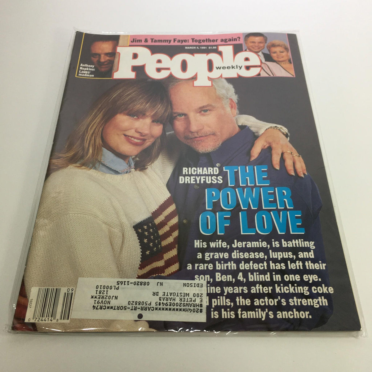 Cover image of People Magazine dated March 14, 1991 featuring Richard Dreyfuss and Jeramie with the cover story 'The Power of Love'. The magazine highlights personal insights into Richard Dreyfuss's life and family during this era.