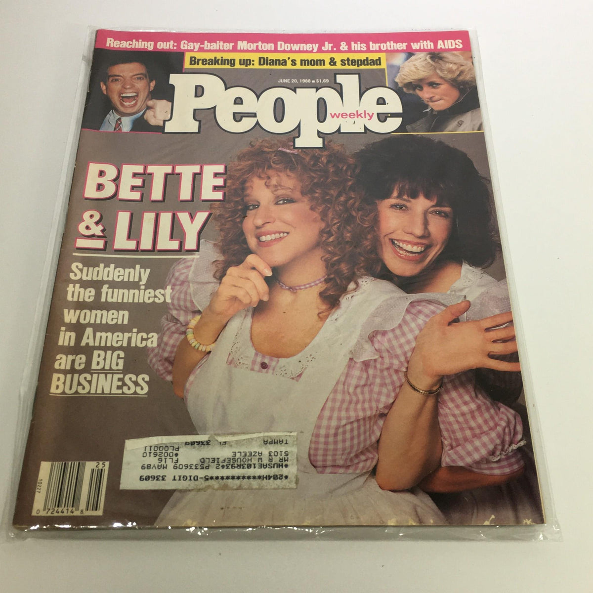 Cover of People Magazine dated June 20, 1988, featuring Bette Midler and Lily Tomlin, highlighted as the "Funniest Women in America." This vintage magazine showcases their comedic talents and charm, making it a collectible item for fans of entertainment history.