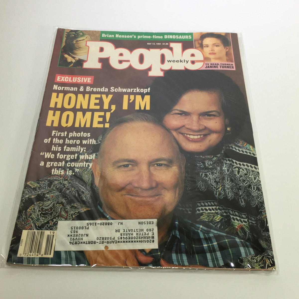 Cover of People Magazine dated May 13, 1991 featuring Norman and Brenda Schwarzkopf with the headline 'Honey, I’m Home!' showcasing their first family photos.