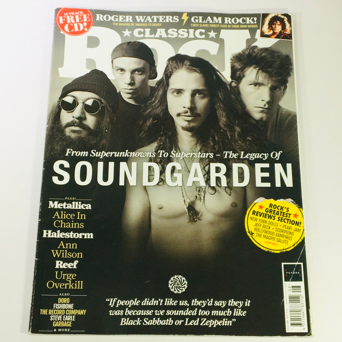 Classic Rock Magazine August 2018 Cover featuring Soundgarden, showcasing the band's legacy with a striking design and notable rock icons.