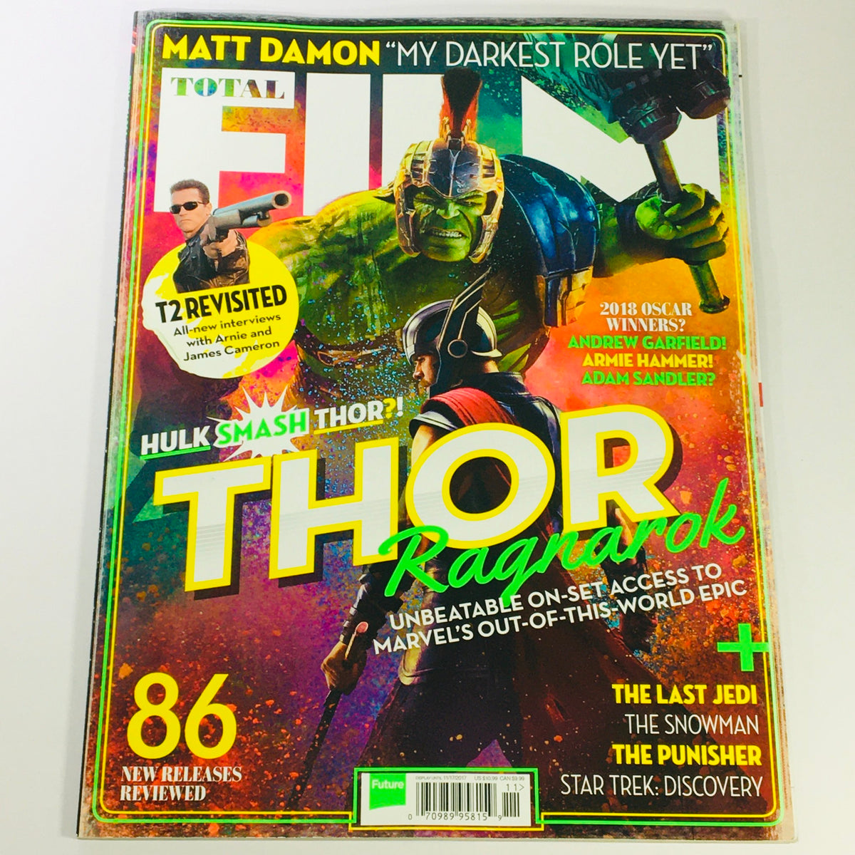 Total Film Magazine November 2017 #264 featuring Mark Ruffalo and Chris Hemsworth on the cover, highlighting the movie Thor: Ragnarok, showcasing vibrant colors and key film features.