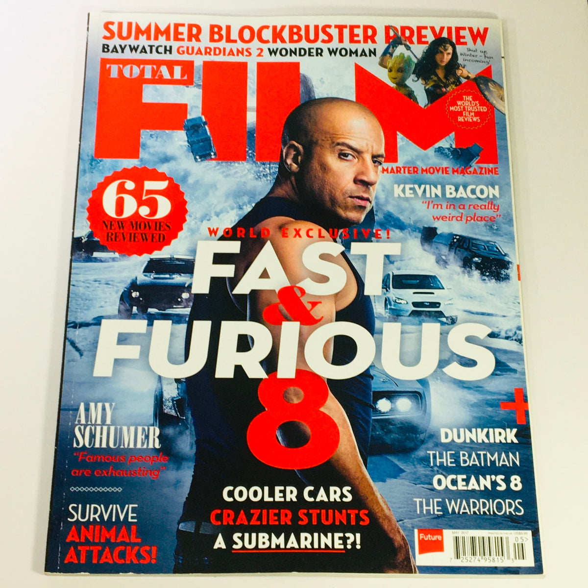 Cover of Total Film Magazine May 2017, featuring Vin Diesel, highlighting 'Fast & Furious 8', Amy Schumer, and blockbuster previews.