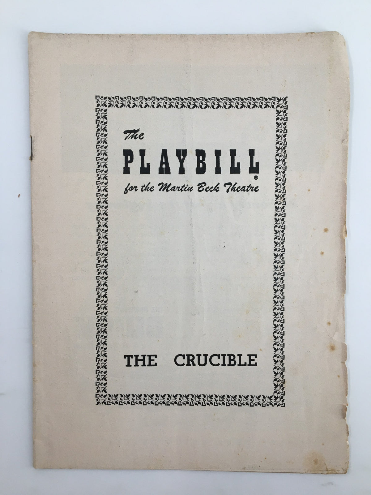 1953 Playbill for The Crucible at Martin Beck Theatre, front cover showcasing vintage design and title.