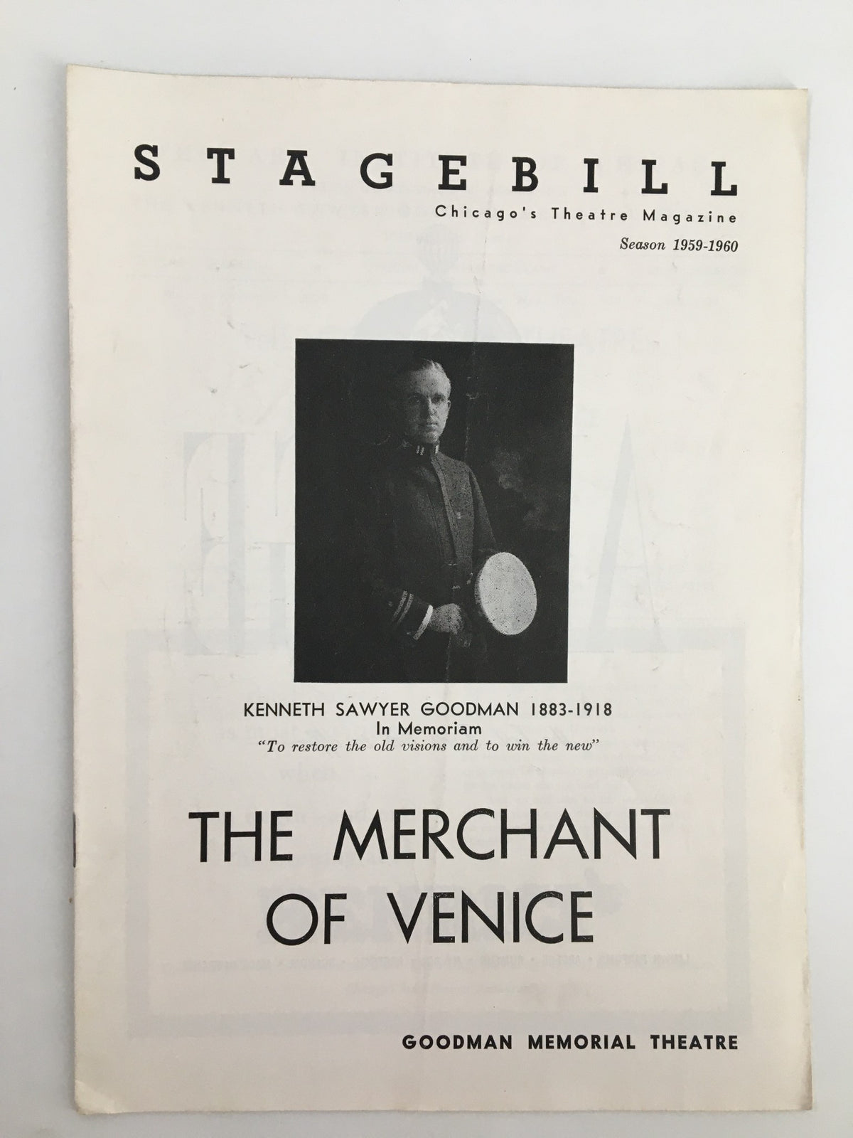 1959 Stagebill The Goodman Theatre featuring The Merchant of Venice, highlighting Morris Carnovsky's performance.