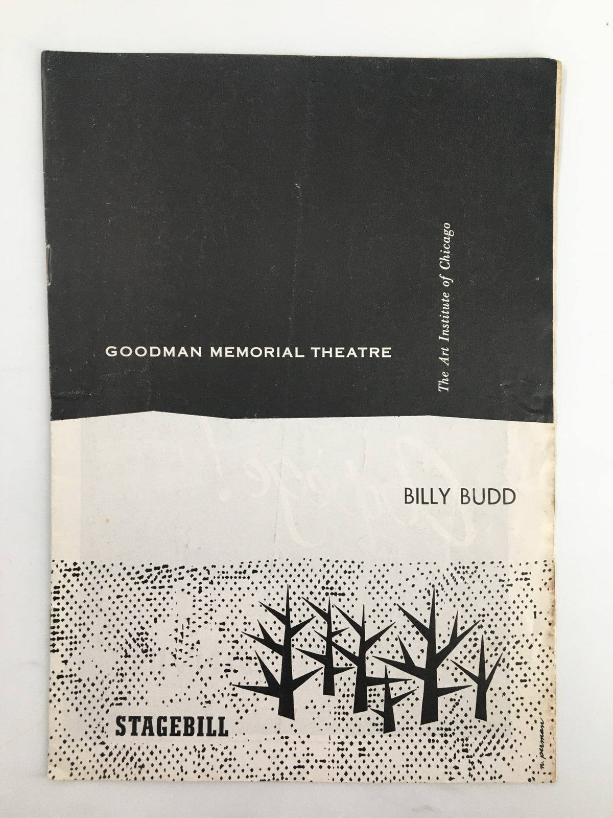1958 Stagebill from Goodman Memorial Theatre for the opera Billy Budd featuring Fitzroy Davis, showcasing a vintage design with a minimalist black and white cover.