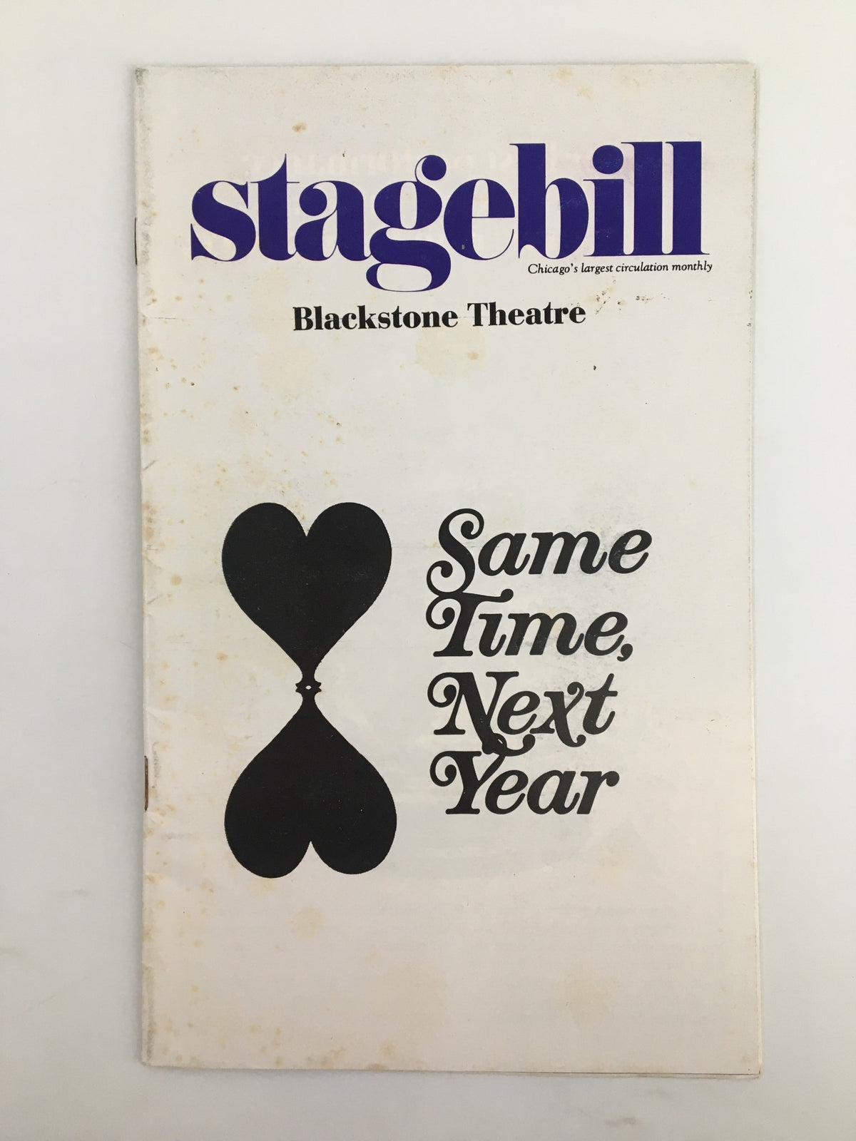1976 Stagebill for Blackstone Theatre featuring the title 'Same Time, Next Year', showcasing vintage design with a heart motif.
