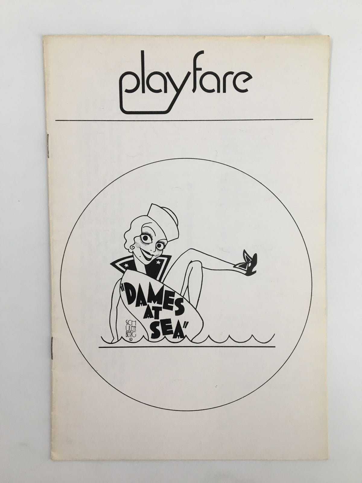 1969 Playfare Theatre program cover featuring a playful illustration related to 'Dames at Sea' showcasing the title prominently.