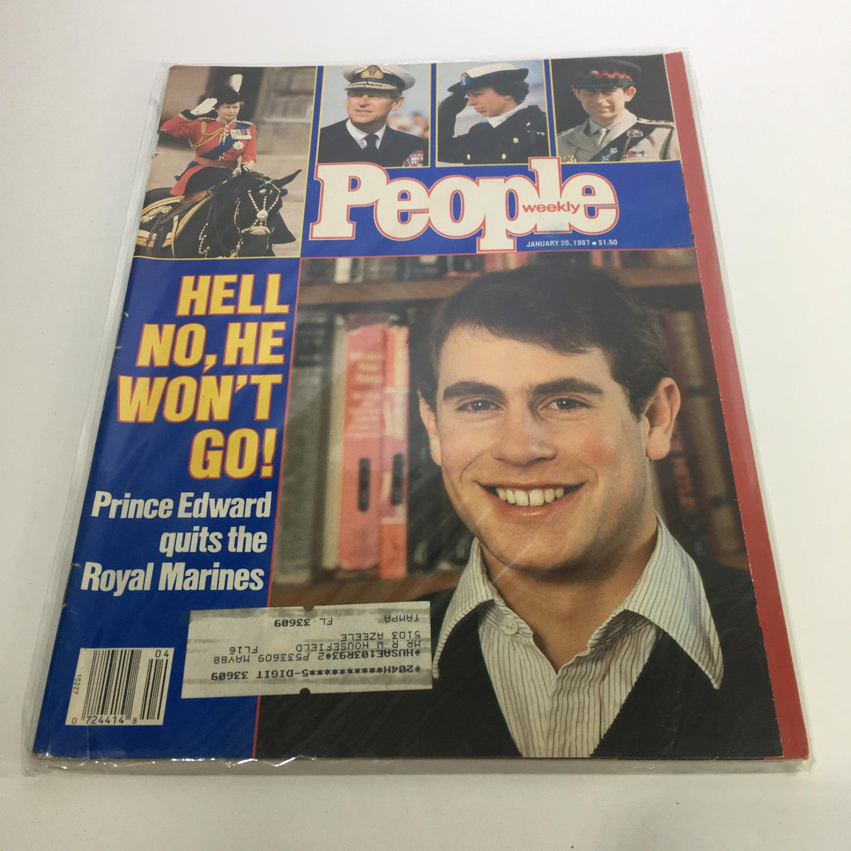 Cover of People Magazine dated January 26, 1987 featuring the headline 'Prince Edward Quits The Royal Marines'. The cover includes images of Prince Edward and other royal figures, with a prominent headline in bold letters.