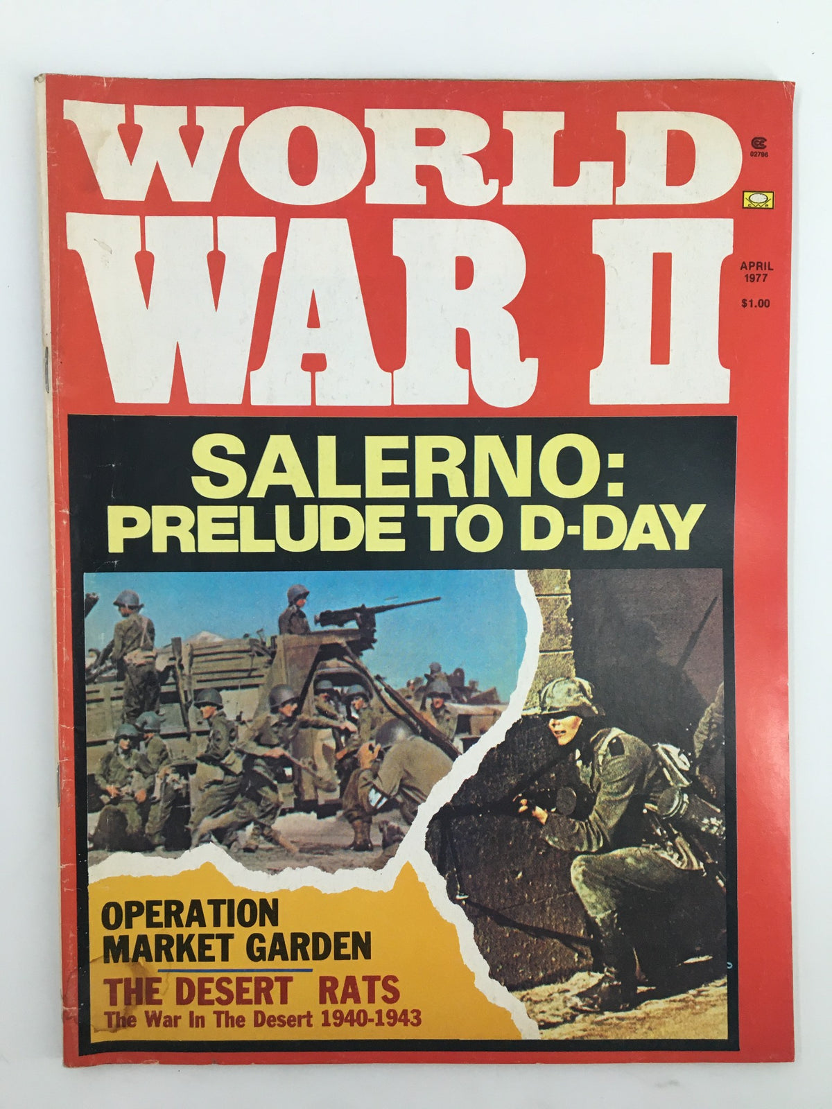 VTG World War II Magazine April 1977 titled 'Salerno: Prelude to D-Day' featuring military imagery, including soldiers and equipment from the WWII era.