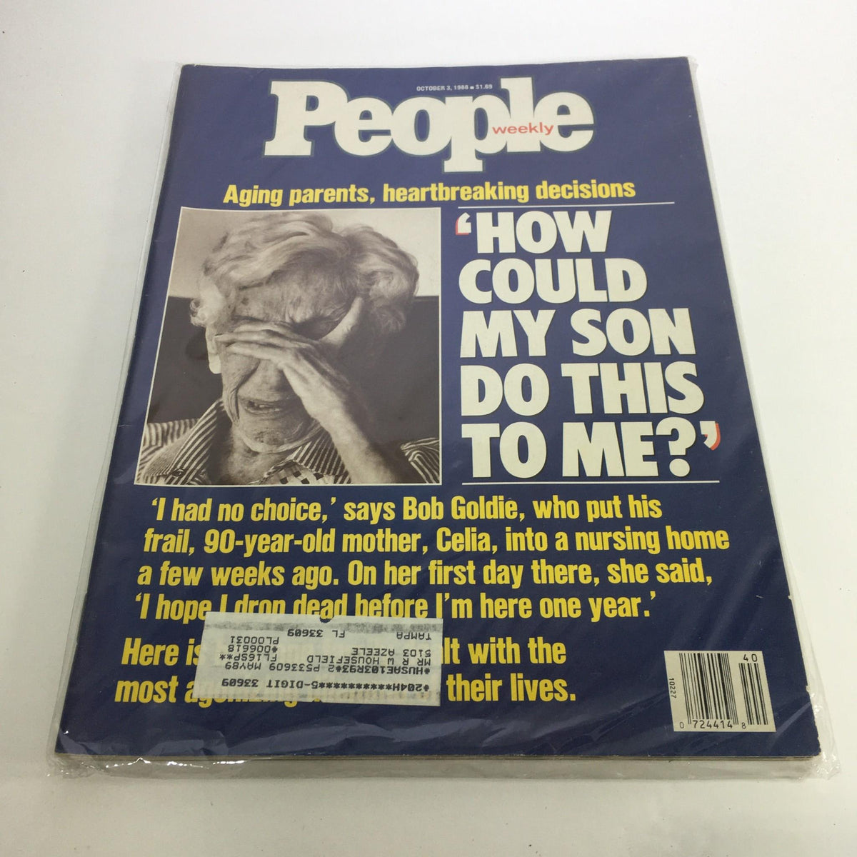 Cover of People Magazine from October 3, 1988, featuring the title 'How Could My Son Do This To Me?' highlighting the poignant theme of aging parents and heartbreaking decisions.