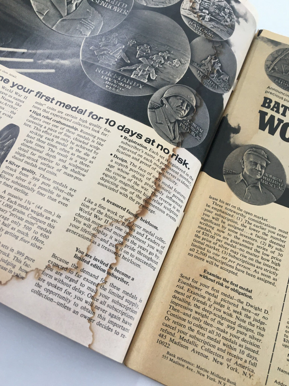Inside page of the VTG World War II Magazine April 1974, displaying information about military medals and their significance.