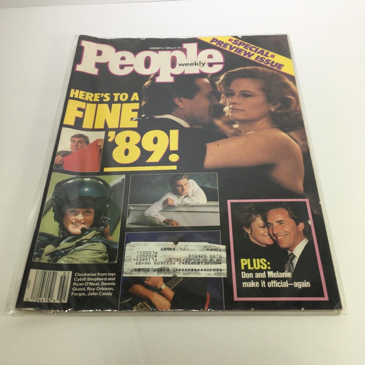 Cover of People Magazine from January 9, 1989, featuring the headline 'Here's to a Fine '89!' with images of various celebrities including Don Johnson and Melanie Griffith, highlighting pop culture from the late 1980s.