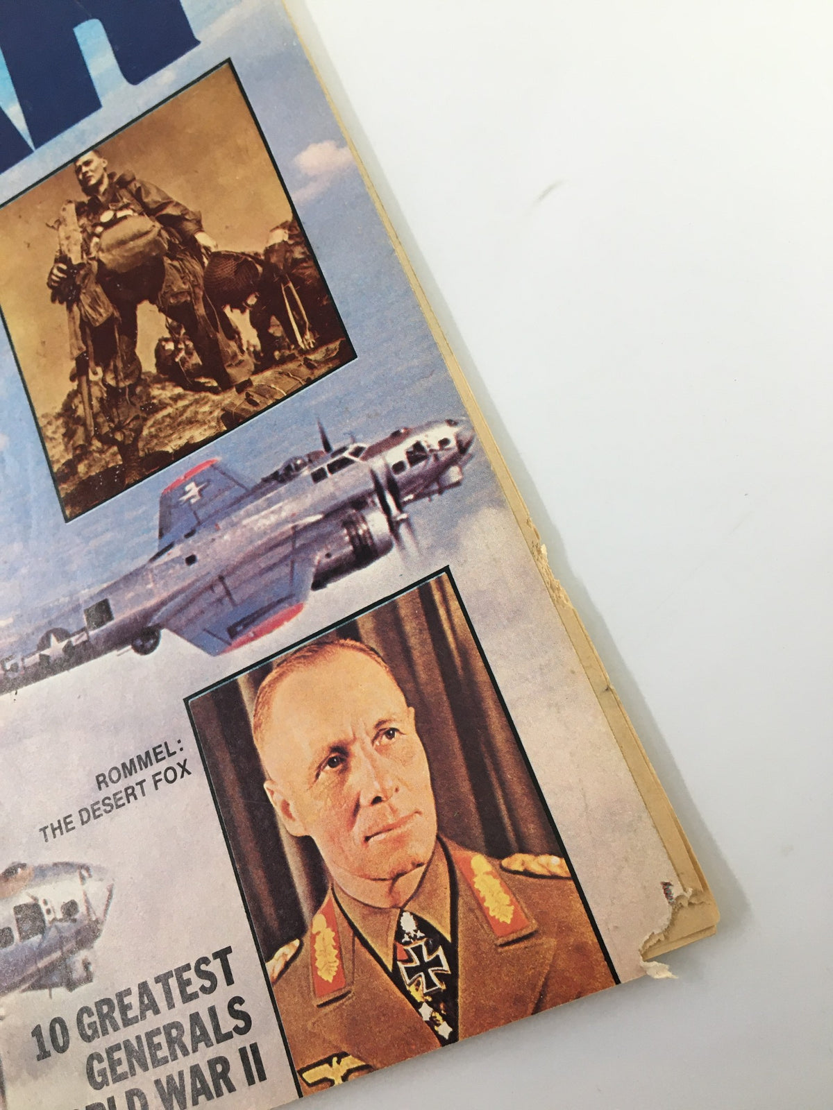 Close-up of the VTG True War Magazine March 1976 cover, highlighting 'Rommel: The Desert Fox' and a soldier image related to U.S. Airborne Assaults, emphasizing vintage military history.