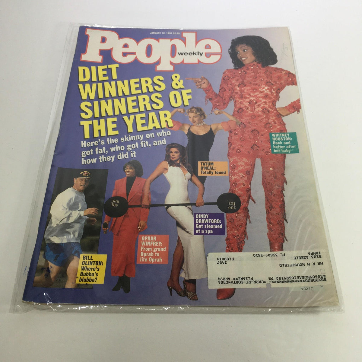 Cover of People Magazine January 10, 1994 featuring the title 'Diet Winners & Sinners of the Year' with notable figures including Oprah Winfrey and Tatum O'Neal. The magazine highlights dieting successes and controversies of the year.