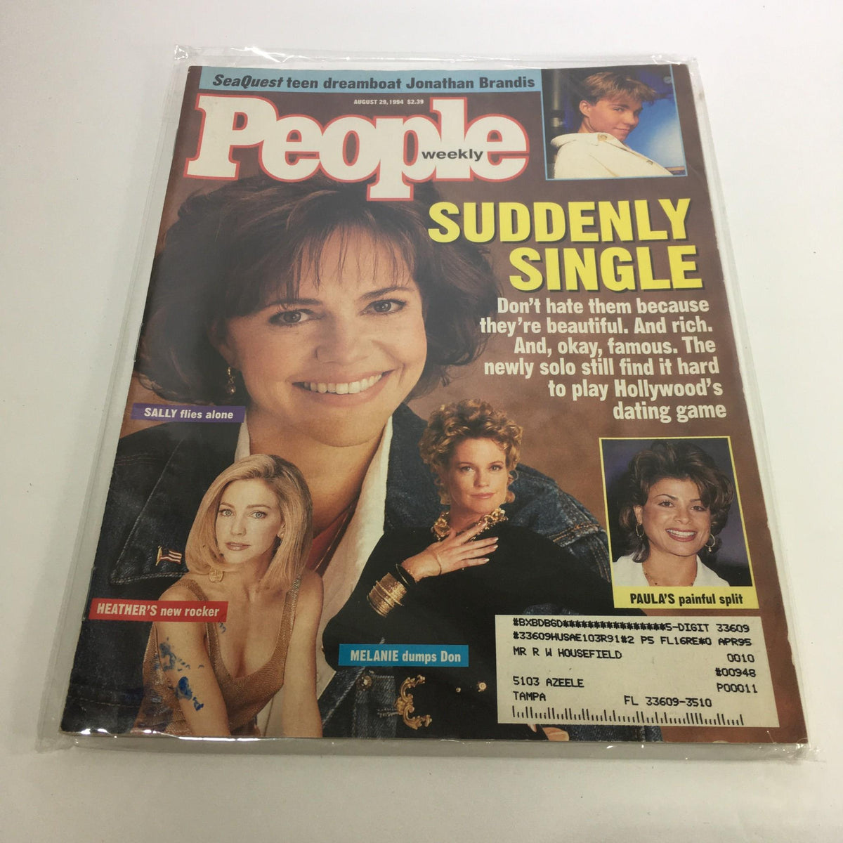 Cover of People Magazine dated August 29, 1994, featuring the title 'Suddenly Single.' The cover showcases Sally smiling, alongside images of Heather and Melanie, highlighting stories about their transitions to single life. This nostalgic issue captures cultural shifts in relationships, making it a collectible for vintage magazine enthusiasts.