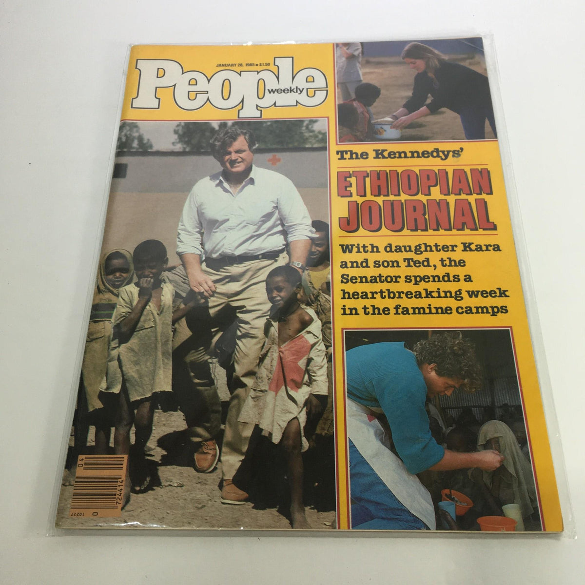 People Magazine January 28 1985 featuring the Kennedys' Ethiopian Journal, showcasing Senator Ted Kennedy, daughter Kara, and son Ted in famine camps during a humanitarian mission.