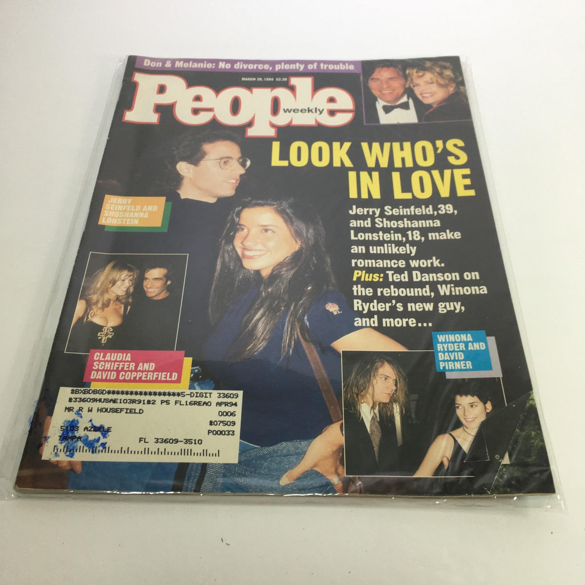 People Magazine cover from March 28, 1994 featuring Jerry Seinfeld and Shoshanna Lonstein in love, highlighting celebrity culture of the 90s.