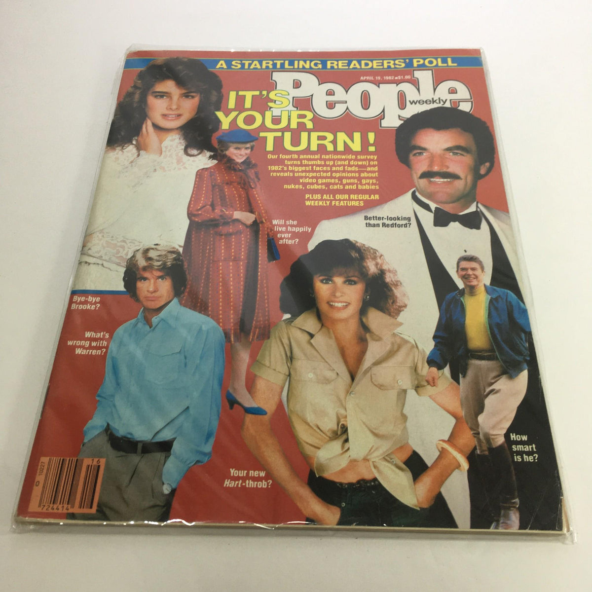 Cover of People Magazine April 19, 1982 featuring the Readers Poll on 1982's Biggest Faces and Fads. The cover showcases popular cultural figures and fads from that era, highlighting celebrities and significant trends.
