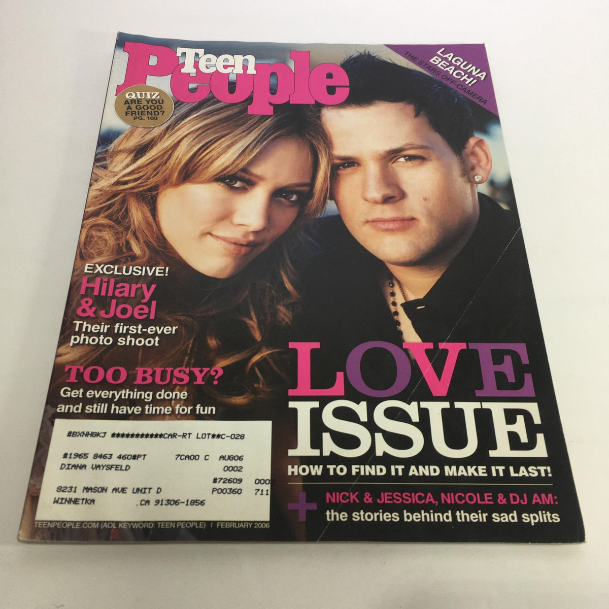Cover of People Magazine from February 2006 featuring the Love Issue with Hillary Duff and Joel Madden. The magazine highlights themes of young love, idealistic romance, and celebrity culture in the mid-2000s.