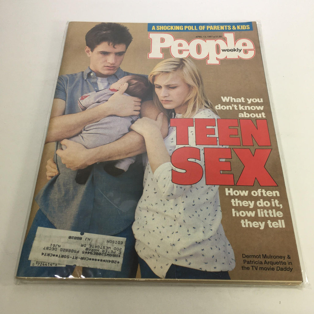 Cover of People Magazine from April 13, 1987, featuring the title 'What Do You Know About Teen Sex?' with a striking image of a young couple, depicting the theme of the article that discusses teen sexuality and parental perspectives.
