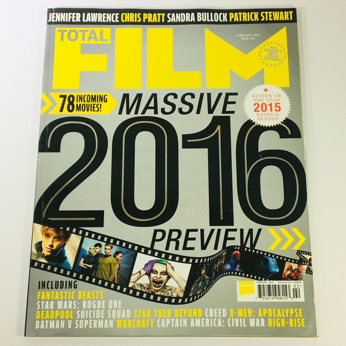 Total Film Magazine February 2016 Issue #241 cover featuring a massive preview of upcoming movies, including highlights on Eddie Redmayne and Jared Leto, showcasing cinematic trends and actor spotlights.