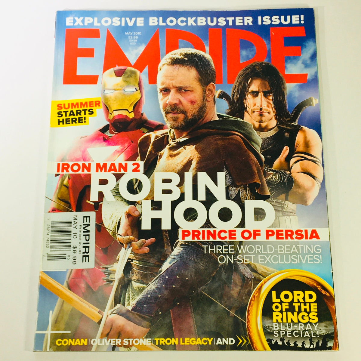 Empire Magazine May 2010 Cover featuring Robert Downey Jr. and Russell Crowe, showcasing blockbuster films and cultural trends of 2010 with highlights from Iron Man 2, Robin Hood, and Prince of Persia.
