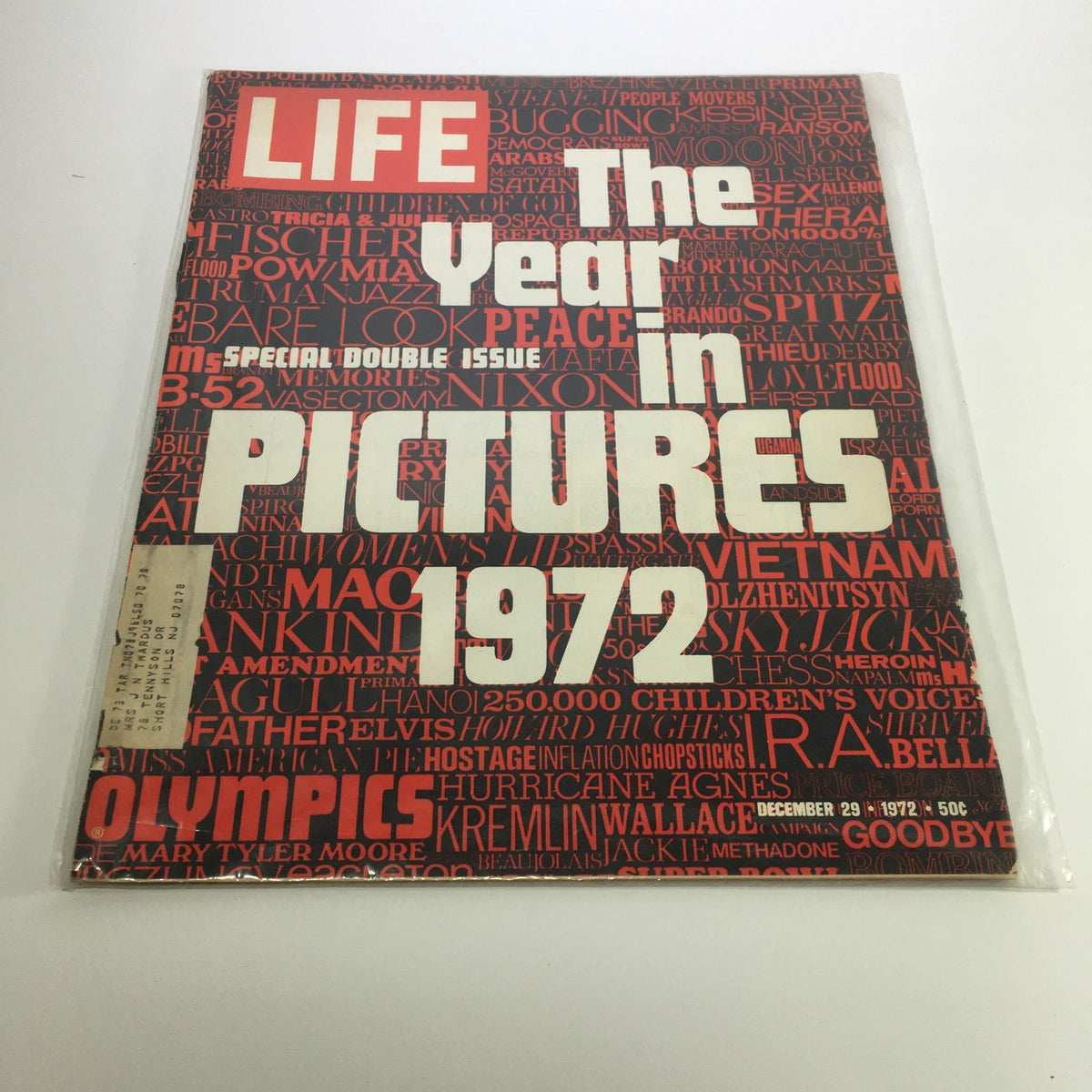 Cover of Life Magazine, December 29, 1972, Special Issue: The Year in Pictures of 1972, featuring bold red and white typography that highlights significant events and cultural moments from 1972.