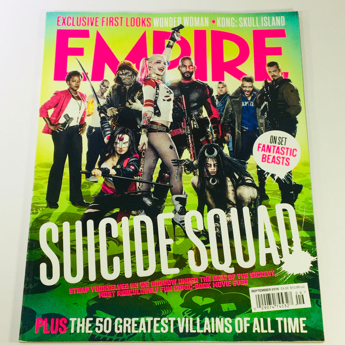 Empire Magazine September 2016 featuring Margot Robbie and Will Smith on the cover, highlighting the film Suicide Squad with captivating visuals and collectible value.