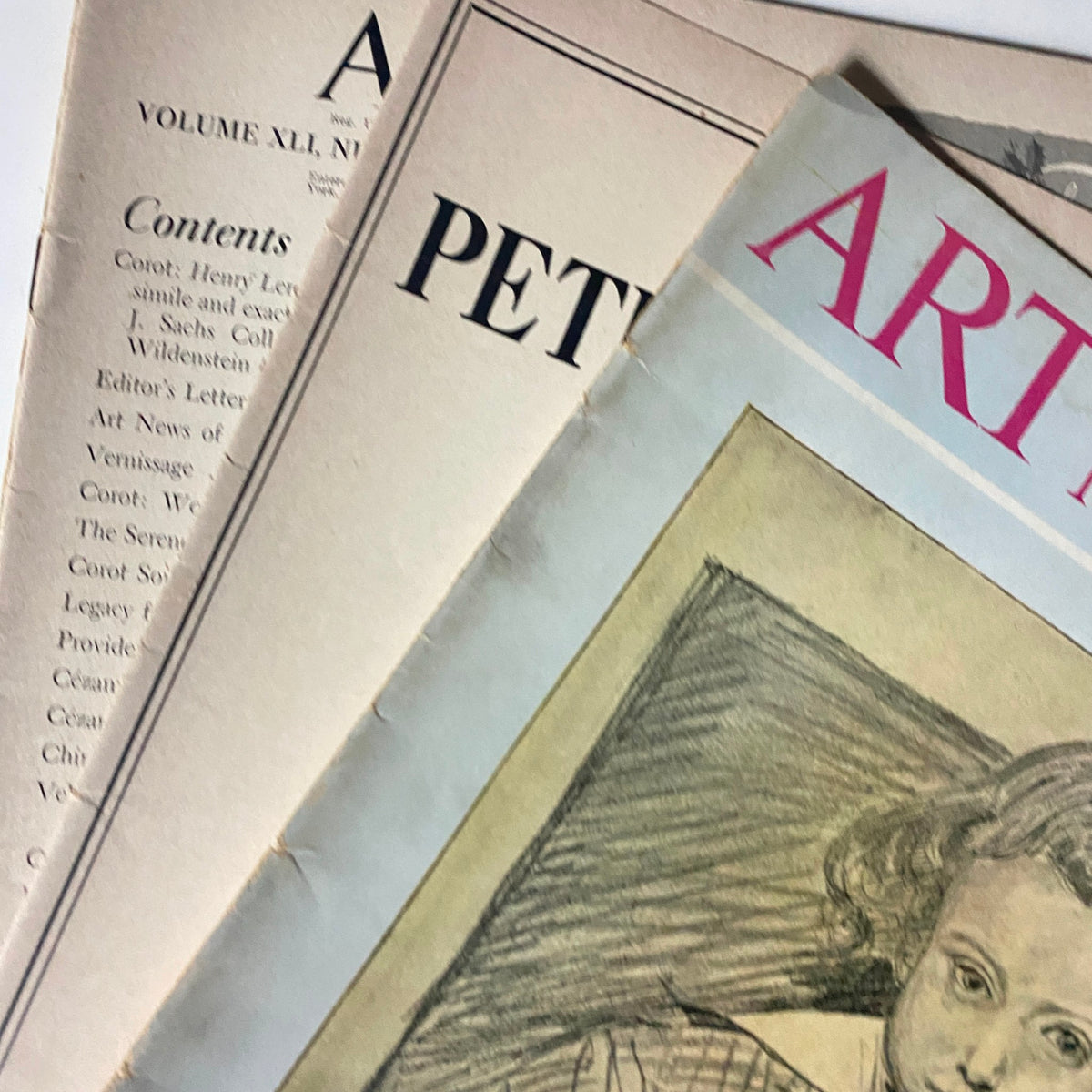 Close-up of the VTG Art News Magazine November 15, 1942, showing the cover art by Henry Leroy and revealing the magazine's age and charm.
