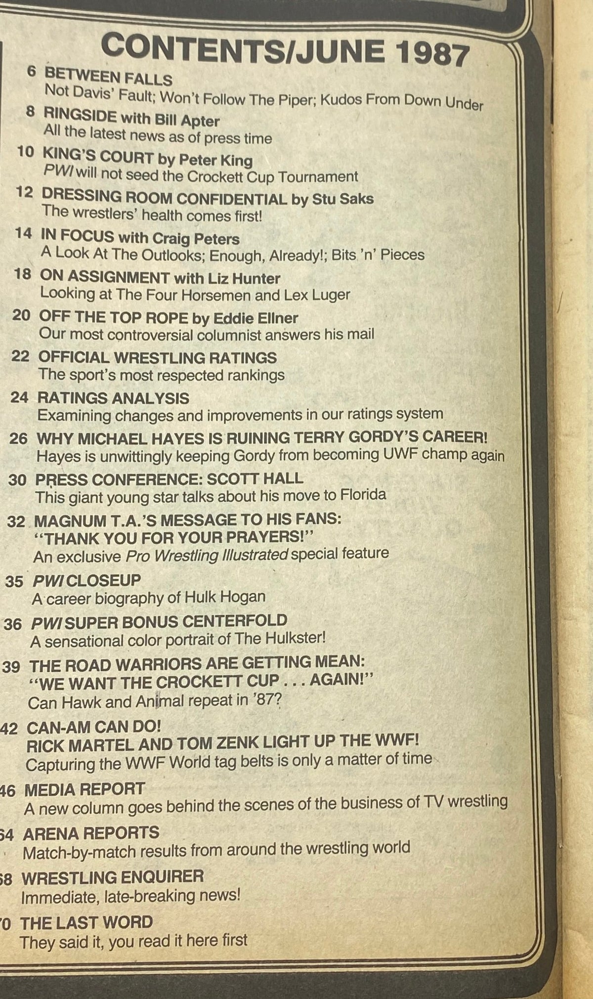Pro Wrestling Illustrated Magazine June 1987 Magnum T.A. w Poster No Label