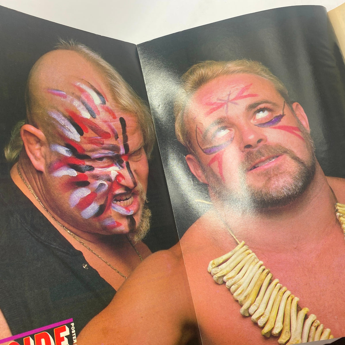 Color pinup page from Ringside Wrestling Magazine May 1986 featuring wrestlers with unique face paint, highlighting the colorful and dynamic world of professional wrestling.