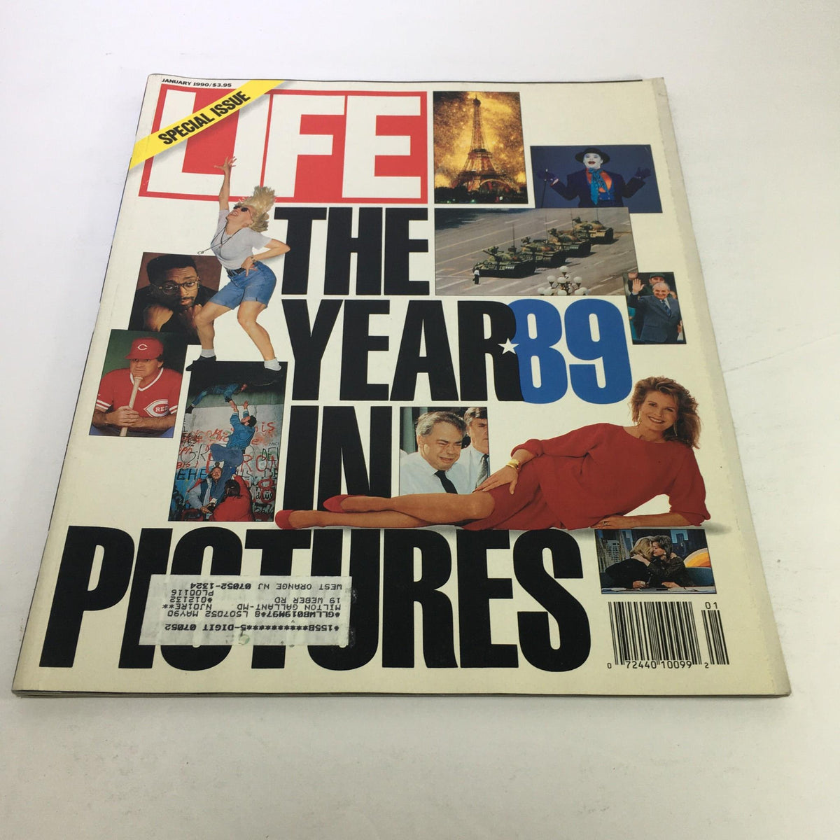 Cover of Life Magazine Special Issue: January 1990 - The Year in Pictures of 1989 featuring a collage of iconic images, including a dancer, notable historical figures, and significant events from the year.
